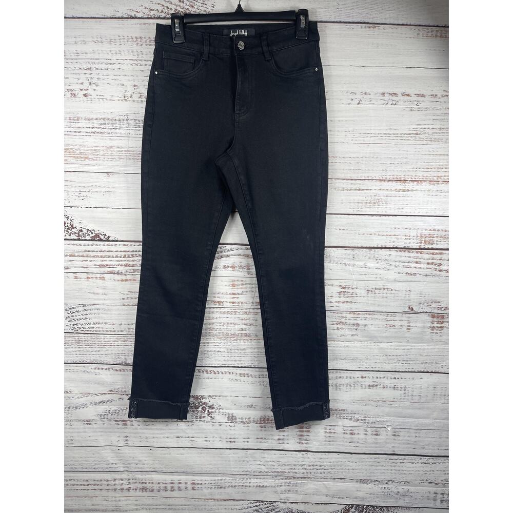 Joseph Ribkoff Jeans Women's 6 Black Skinny Ankle Rhinestone Hem Pocket Stretch